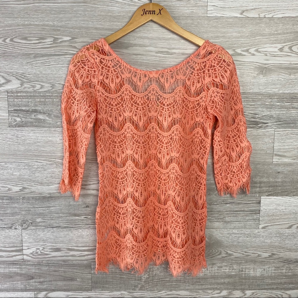 Yellow Chair Peach Lace Zipper Back Blouse